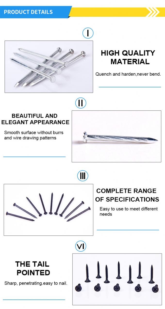 Steel Black Concrete Nails For Masonry Walls Smooth Shank Type 1